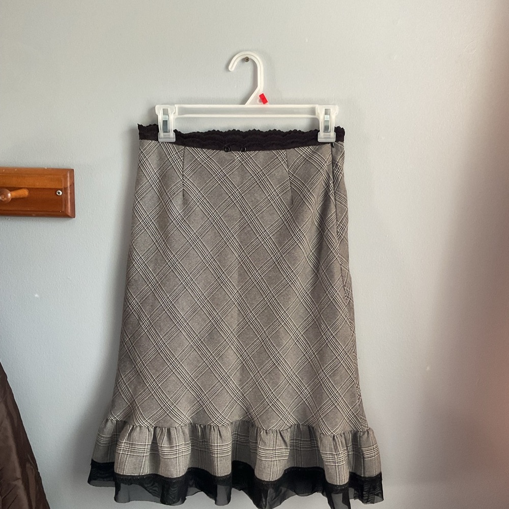 Joseph Altier Walker Plaid Midi Skirt with Ruffle Hem